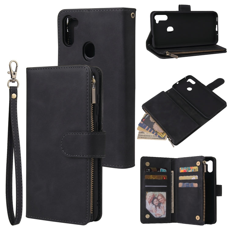 Multifunctional Retro Frosted Horizontal Flip Leather Case with Card Slot & Holder & Zipper Wallet & Photo Frame & Lanyard, For Samsung Galaxy A11