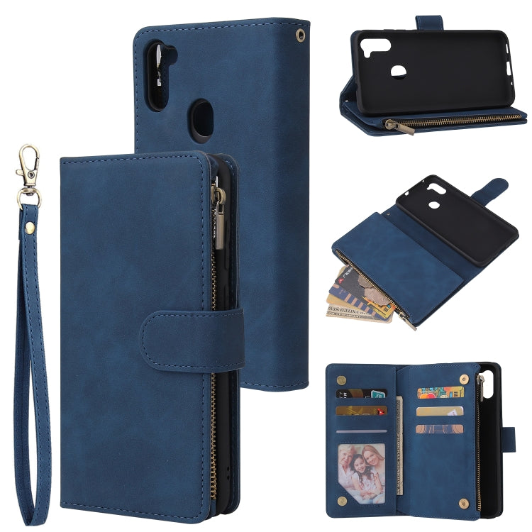 Multifunctional Retro Frosted Horizontal Flip Leather Case with Card Slot & Holder & Zipper Wallet & Photo Frame & Lanyard, For Samsung Galaxy A11