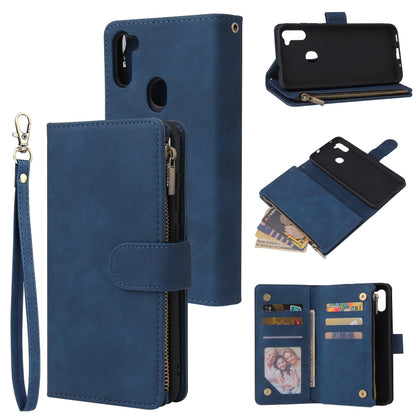 Multifunctional Retro Frosted Horizontal Flip Leather Case with Card Slot & Holder & Zipper Wallet & Photo Frame & Lanyard, For Samsung Galaxy A11
