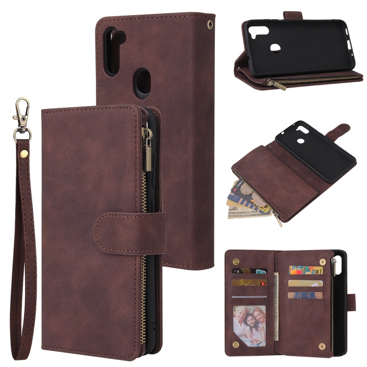 Multifunctional Retro Frosted Horizontal Flip Leather Case with Card Slot & Holder & Zipper Wallet & Photo Frame & Lanyard, For Samsung Galaxy A11