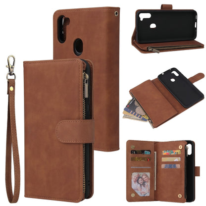 Multifunctional Retro Frosted Horizontal Flip Leather Case with Card Slot & Holder & Zipper Wallet & Photo Frame & Lanyard, For Samsung Galaxy A11