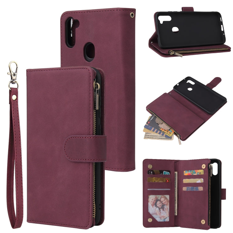 Multifunctional Retro Frosted Horizontal Flip Leather Case with Card Slot & Holder & Zipper Wallet & Photo Frame & Lanyard, For Samsung Galaxy A11