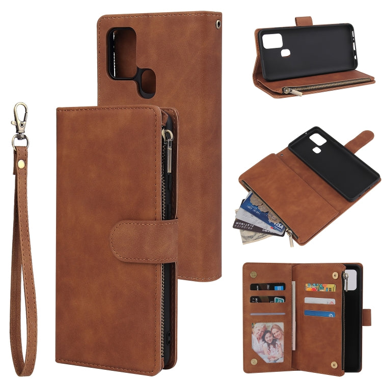 Multifunctional Retro Frosted Horizontal Flip Leather Case with Card Slot & Holder & Zipper Wallet & Photo Frame & Lanyard, For Samsung Galaxy A21s