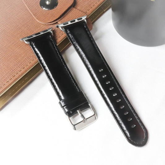 Round Tail Retro Crazy Horse Texture Genuine Leather Replacement Strap Watchband, Compatible with Apple Watch 5 & 4 44mm / 3 & 2 & 1 42mm