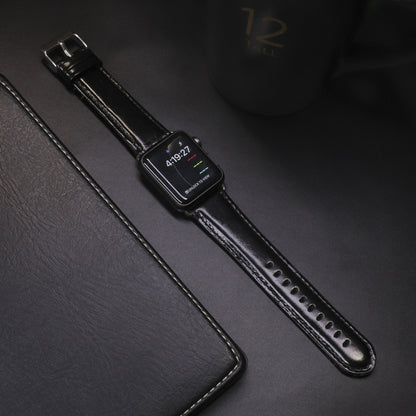 Round Tail Retro Crazy Horse Texture Genuine Leather Replacement Strap Watchband, Compatible with Apple Watch Series 7 41mm / 6 & SE & 5 & 4 40mm / 3 & 2 & 1 38mm