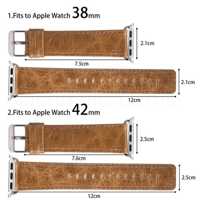 Round Tail Retro Crazy Horse Texture Genuine Leather Replacement Strap Watchband, Compatible with Apple Watch Series 7 41mm / 6 & SE & 5 & 4 40mm / 3 & 2 & 1 38mm