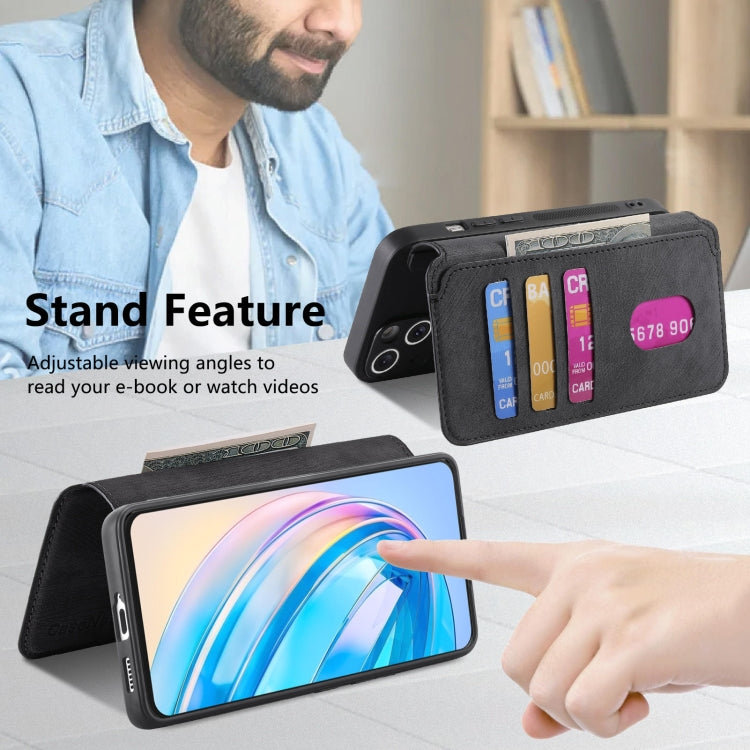 CaseNeo MagSafe RFID Anti-theft Retro Leather Phone Case, For Honor X8a