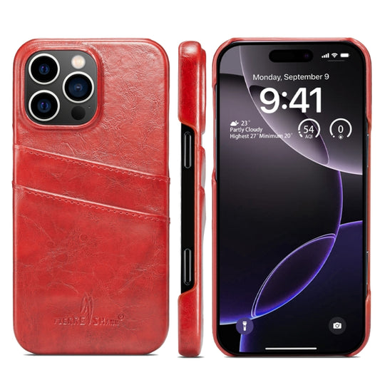 Fierre Shann Retro Oil Wax Texture Card Slots PU Leather Phone Case, Compatible with iPhone 16 Pro Max