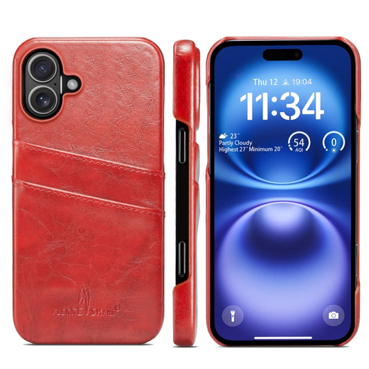 Fierre Shann Retro Oil Wax Texture Card Slots PU Leather Phone Case, Compatible with iPhone 16