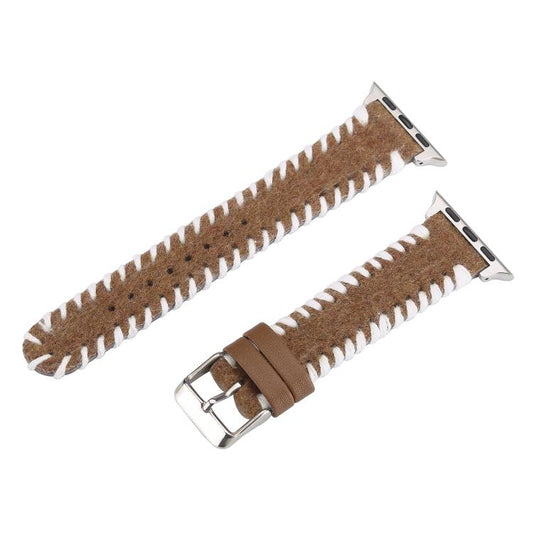 Retro Stitched Wool Genuine Leather Watch Band, Compatible with Apple Watch 46mm / 49mm / 45mm / 44mm
