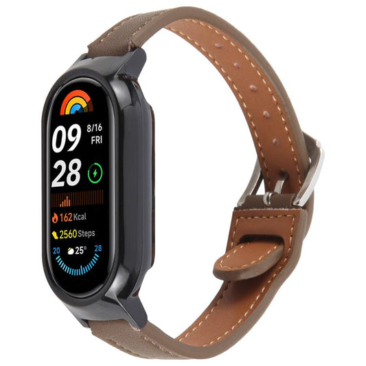 PC Case Integrated Microfiber Leather Watch Band, Compatible with Xiaomi Smart Band 9