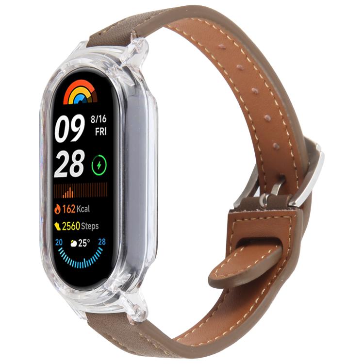 PC Case Integrated Microfiber Leather Watch Band, Compatible with Xiaomi Smart Band 9