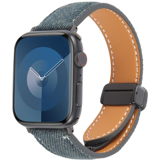 Folding Magnetic Buckle Denim Leather Watch Band, Compatible with Apple Watch 46mm / 49mm / 45mm / 44mm