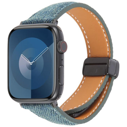 Folding Magnetic Buckle Denim Leather Watch Band, Compatible with Apple Watch 42mm / 41mm / 40mm / 38mm