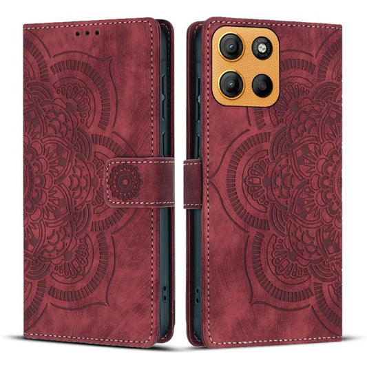 Mandala Embossed Retro Frosted Leather Phone Case, Compatible with Motorola Moto G15