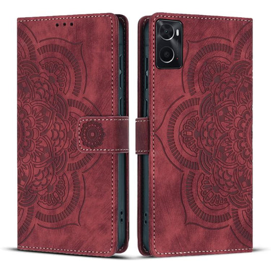 Mandala Embossed Retro Frosted Leather Phone Case, Compatible with OPPO A76 4G / A96 4G