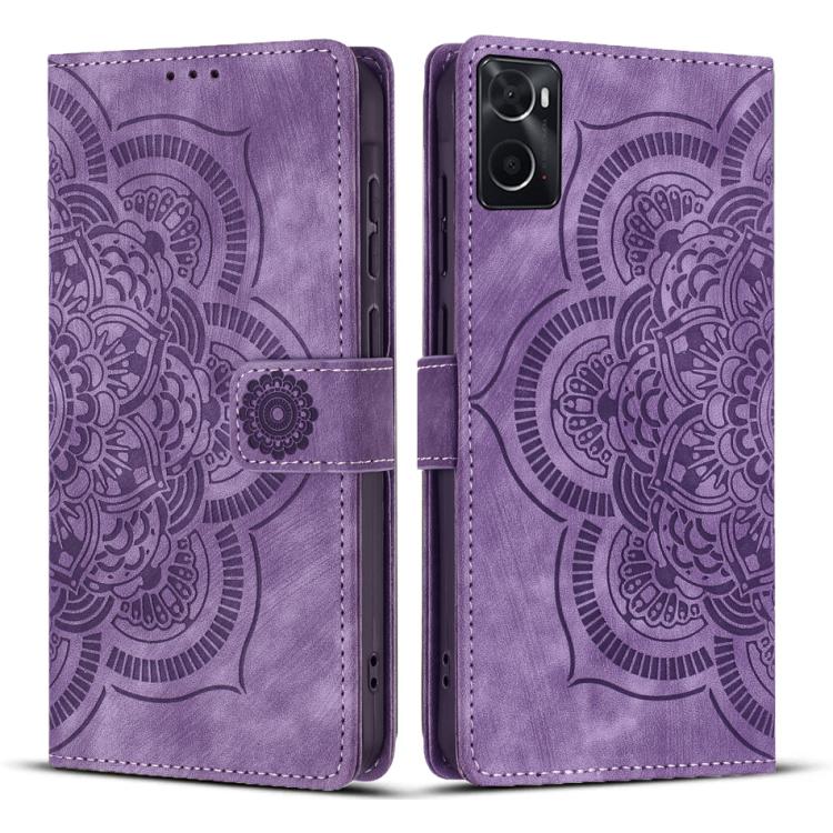 Mandala Embossed Retro Frosted Leather Phone Case, Compatible with OPPO A76 4G / A96 4G
