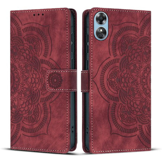 Mandala Embossed Retro Frosted Leather Phone Case, Compatible with OPPO A17