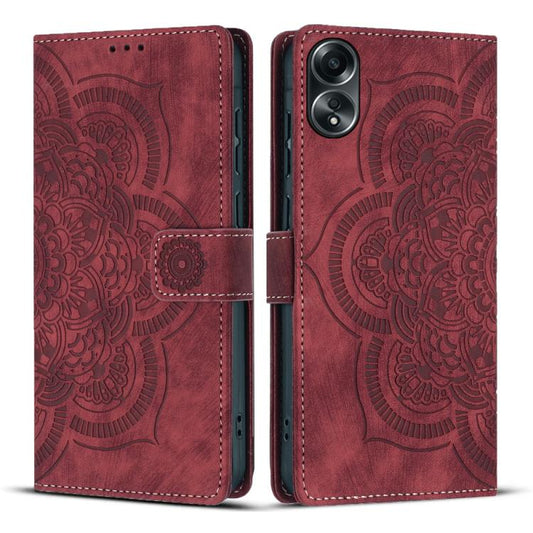 Mandala Embossed Retro Frosted Leather Phone Case, Compatible with OPPO A58 4G