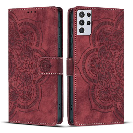 Mandala Embossed Retro Frosted Leather Phone Case, Compatible with Samsung Galaxy S21 Ultra 5G