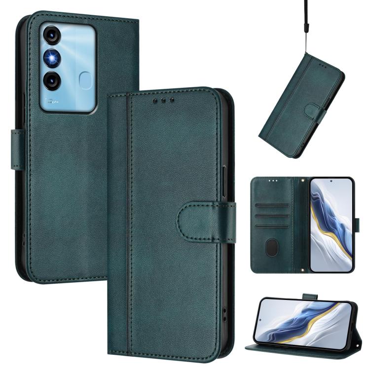 Line Splicing Buckle Retro Leather Phone Case, Compatible with itel P38