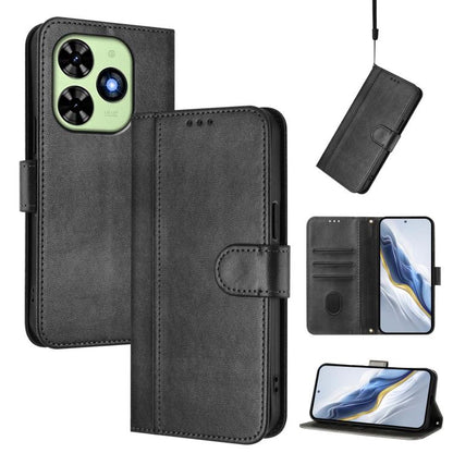 Line Splicing Buckle Retro Leather Phone Case, Compatible with itel P55T 4G / Tecno Spark Go 2024