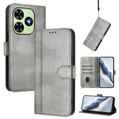 Line Splicing Buckle Retro Leather Phone Case, Compatible with itel P55T 4G / Tecno Spark Go 2024