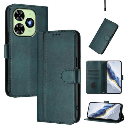 Line Splicing Buckle Retro Leather Phone Case, Compatible with itel P55T 4G / Tecno Spark Go 2024