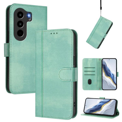 Line Splicing Buckle Retro Leather Phone Case, Compatible with itel Power 70