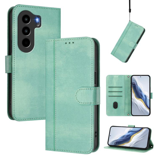 Line Splicing Buckle Retro Leather Phone Case, Compatible with itel Power 70