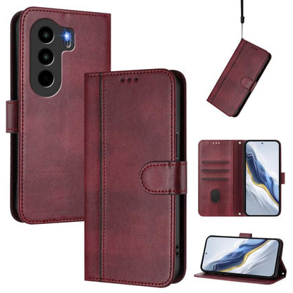 Line Splicing Buckle Retro Leather Phone Case, Compatible with itel Power 70