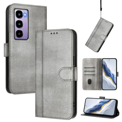 Line Splicing Buckle Retro Leather Phone Case, Compatible with itel City 100