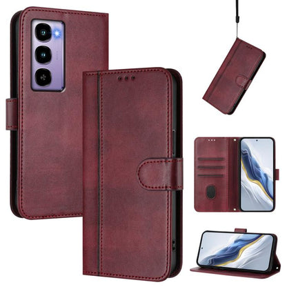 Line Splicing Buckle Retro Leather Phone Case, Compatible with itel City 100
