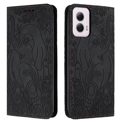 Retro Elephant Embossed Leather Phone Case, Compatible with Motorola Moto G Power 2024