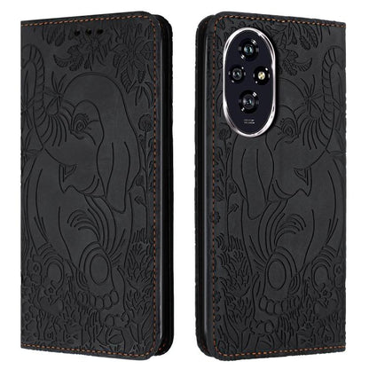 Retro Elephant Embossed Leather Phone Case, Compatible with Honor 200 Pro