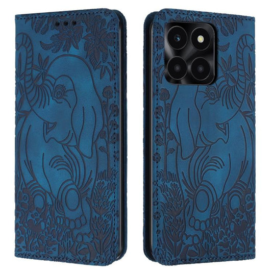 Retro Elephant Embossed Leather Phone Case, Compatible with Honor X6a / X6b