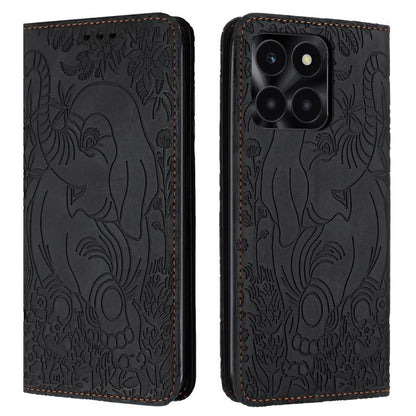 Retro Elephant Embossed Leather Phone Case, Compatible with Honor X6a / X6b