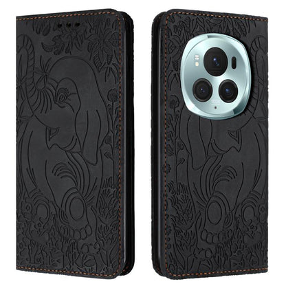 Retro Elephant Embossed Leather Phone Case, Compatible with Honor Magic6 Pro