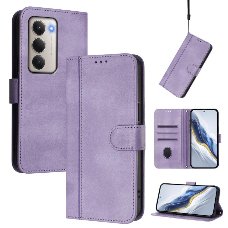 Line Splicing Buckle Retro Leather Phone Case