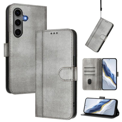 Line Splicing Buckle Retro Leather Phone Case