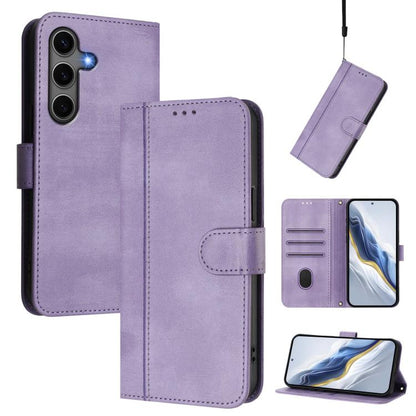 Line Splicing Buckle Retro Leather Phone Case