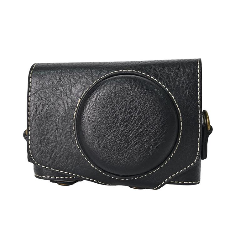 Retro Litchi Texture Leather Full Body Camera Case Bag with Strap, Compatible with Canon PowerShot SX740 HS