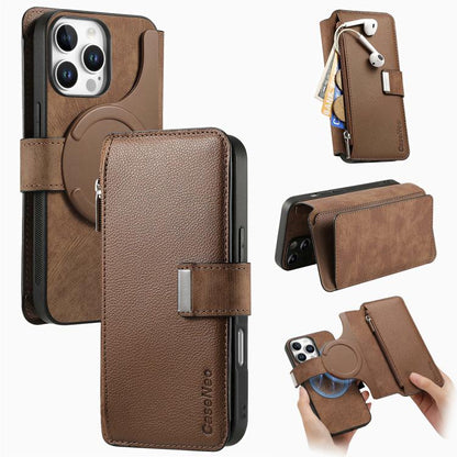 CaseNeo MagSafe RFID Anti-theft Zipper Wallet Retro Leather Phone Case, Compatible with iPhone 16 Pro Max