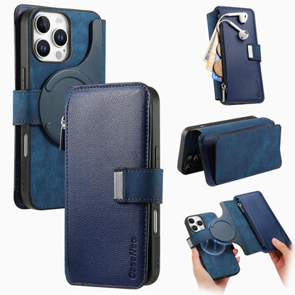 CaseNeo MagSafe RFID Anti-theft Zipper Wallet Retro Leather Phone Case, Compatible with iPhone 16 Pro