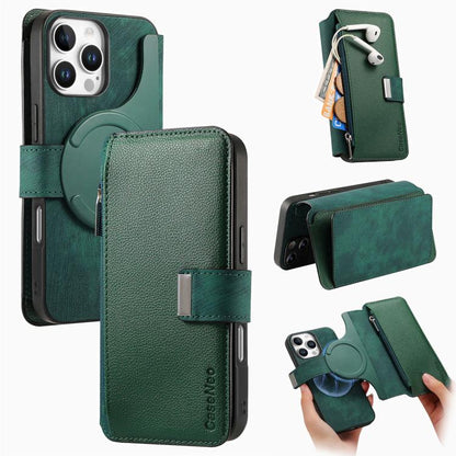 CaseNeo MagSafe RFID Anti-theft Zipper Wallet Retro Leather Phone Case, Compatible with iPhone 16 Pro