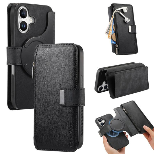 CaseNeo MagSafe RFID Anti-theft Zipper Wallet Retro Leather Phone Case, Compatible with iPhone 16 Plus