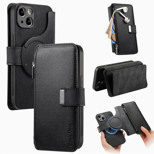 CaseNeo MagSafe RFID Anti-theft Zipper Wallet Retro Leather Phone Case, Compatible with iPhone 14