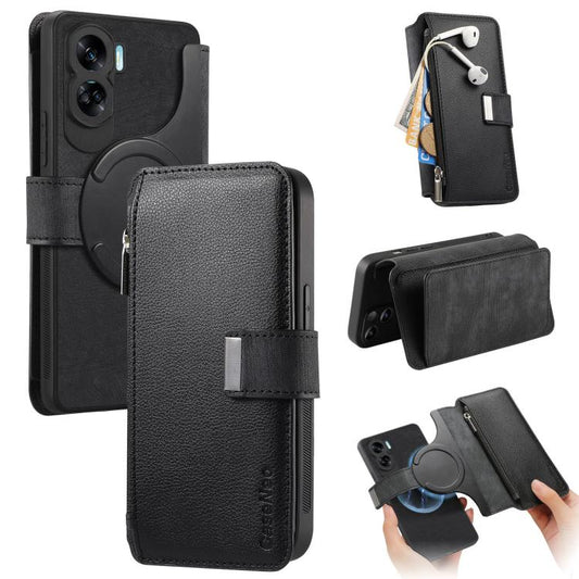 CaseNeo MagSafe RFID Anti-theft Zipper Wallet Retro Leather Phone Case, For Honor 90 Lite