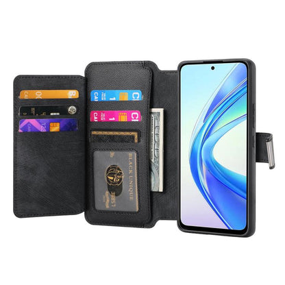 CaseNeo MagSafe RFID Anti-theft Zipper Wallet Retro Leather Phone Case, For Honor X7b