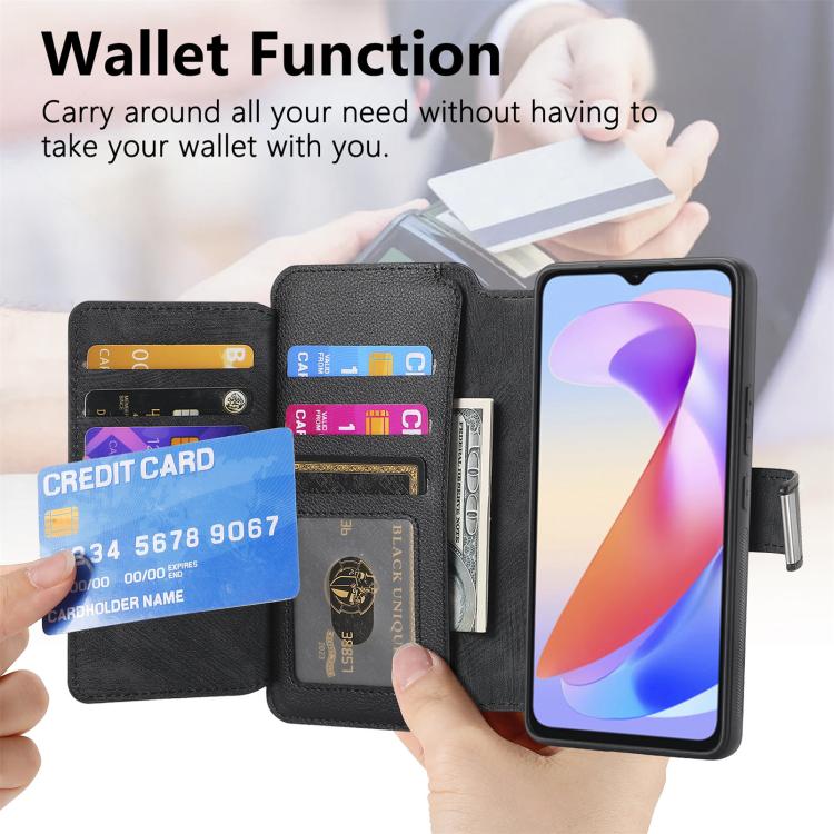 CaseNeo MagSafe RFID Anti-theft Zipper Wallet Retro Leather Phone Case, For Honor X6a